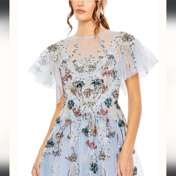 NWT! MAC DUGGAL, Flutter Sleeve Beaded Ball Gown, Periwinkle, Size 10 -MSRP $998 - Picture 3 of 10